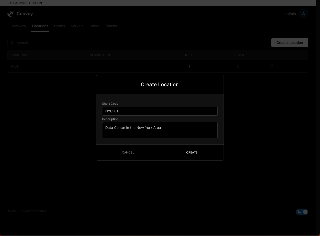 Screenshot of adding a new location